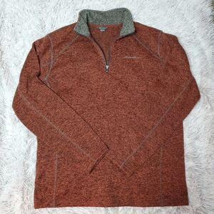 Mens EDDIE BAUER 1/4 zip pullover fleece lined jacket coat red brown gray Large